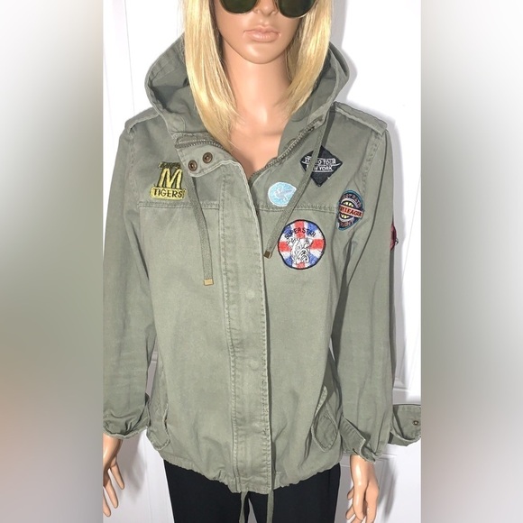 Ashley Outerwear hooded Army Jacket with patches XL - Picture 1 of 11
